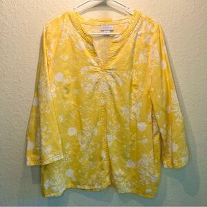 Liz Claiborne linen blend tunic 💛 yellow and white floral print 💛 large
